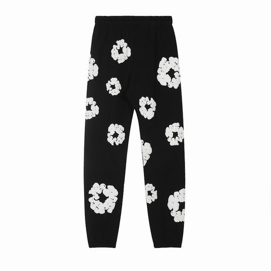 Black and White Cotton Wreath Denim Tear Pants