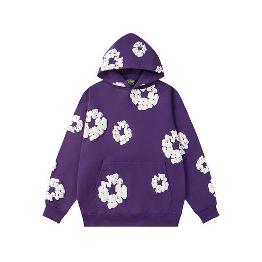 Purple and White Cotton Wreath Denim Tear Hoodie