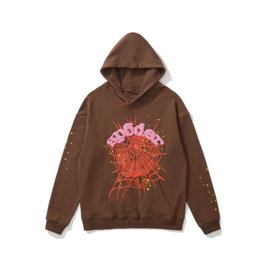 Brown and Pink Sp5der Hoodie